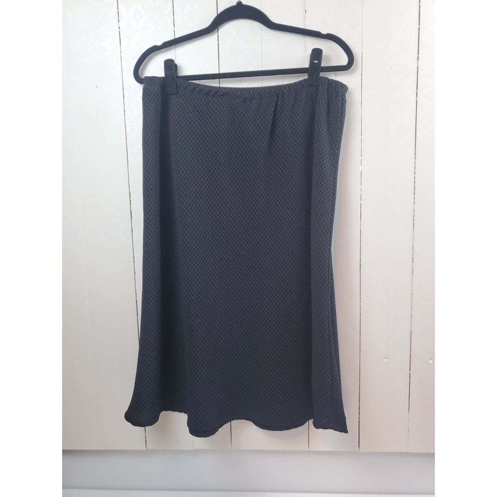 Black Diamond Grid Print Lightweight Elastic Waist Midi‎ Skirt